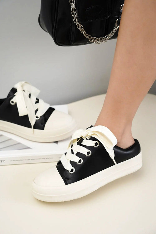 Black Slide Court Sneaker